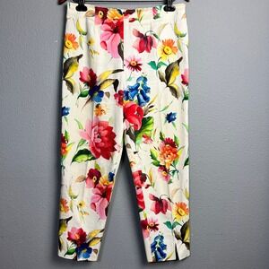 Randy Kemper Sz‎ 8 Floral Pants Vibrant Watercolor Linen Blend Artsy Cottagecore